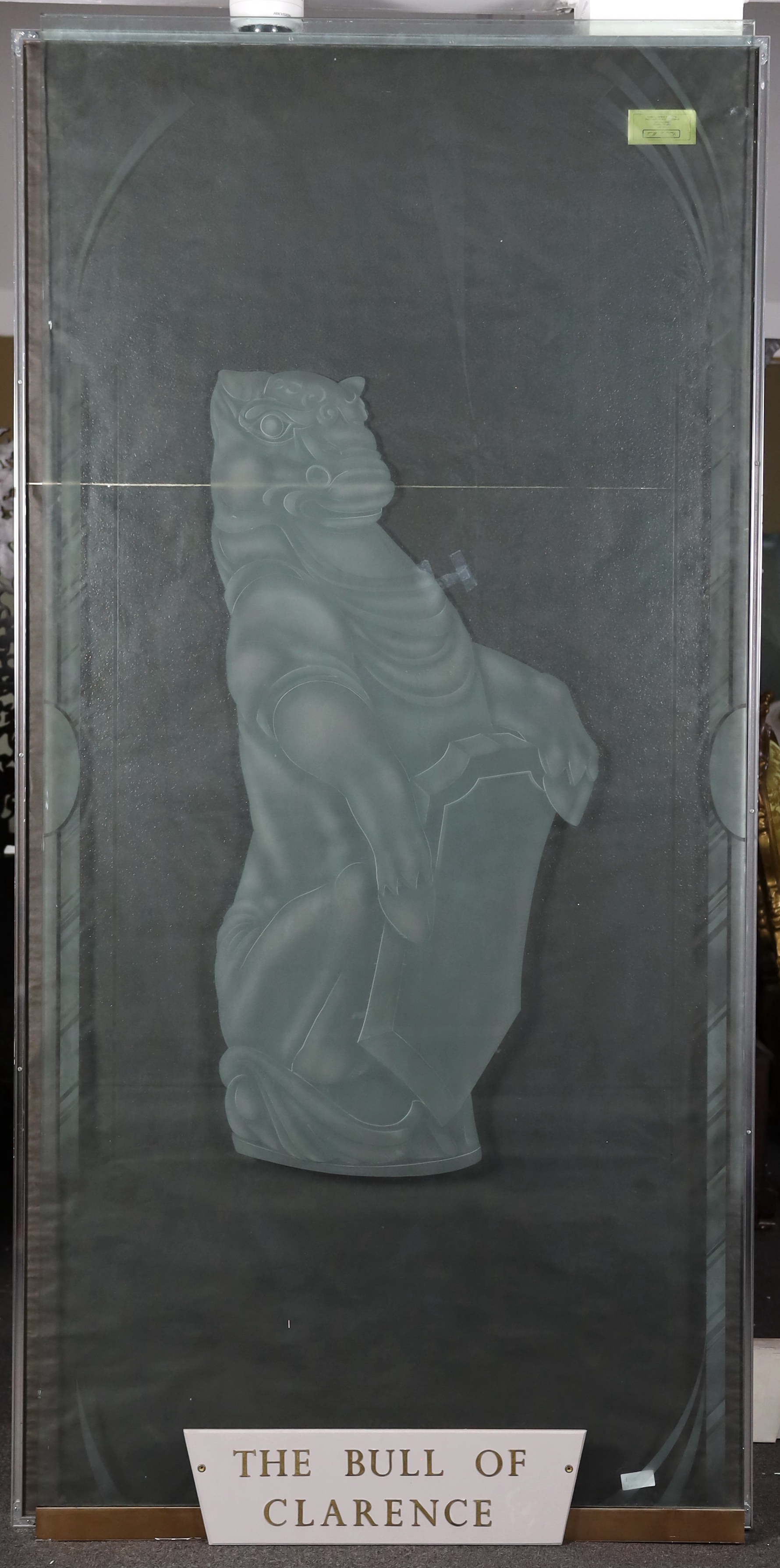A set of six large cut and etched glass door panels 112cm wide, 230cm high